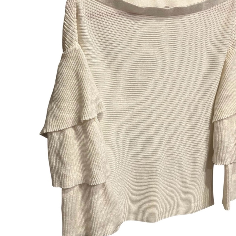 Sugarlips Off-the-Shoulder Cream Sweater with Ruffle Sleeves - Picture 2 of 8